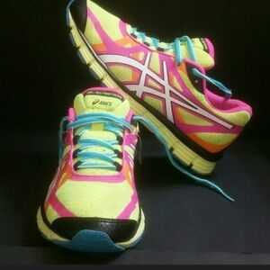 ASICS Women's Neon Yellow and Pink Athletic Shoes SIZE 7.5